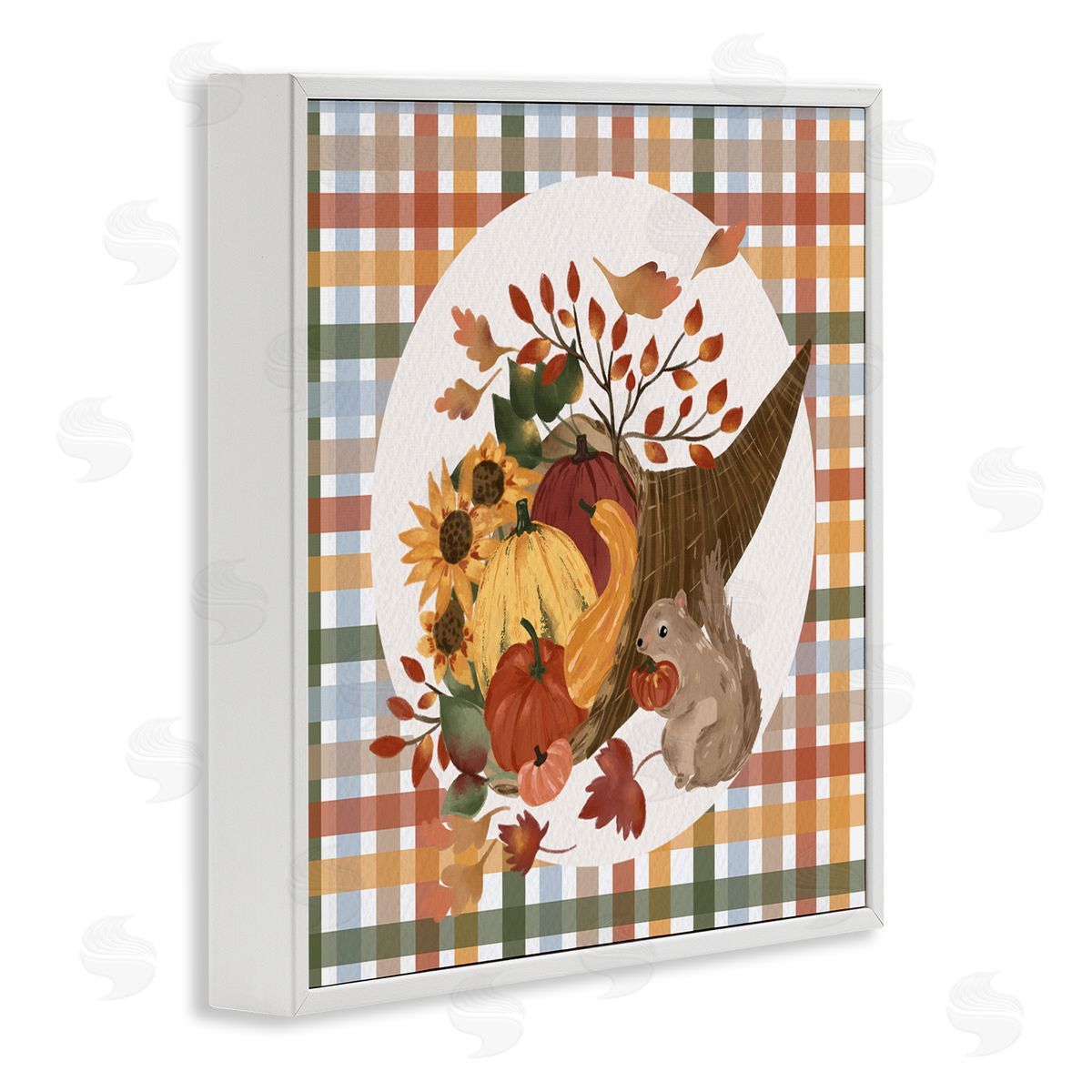 Laura Konyndyk Abundant Harvest Tartan Cornucopia White Framed Glicee Wall Art Print