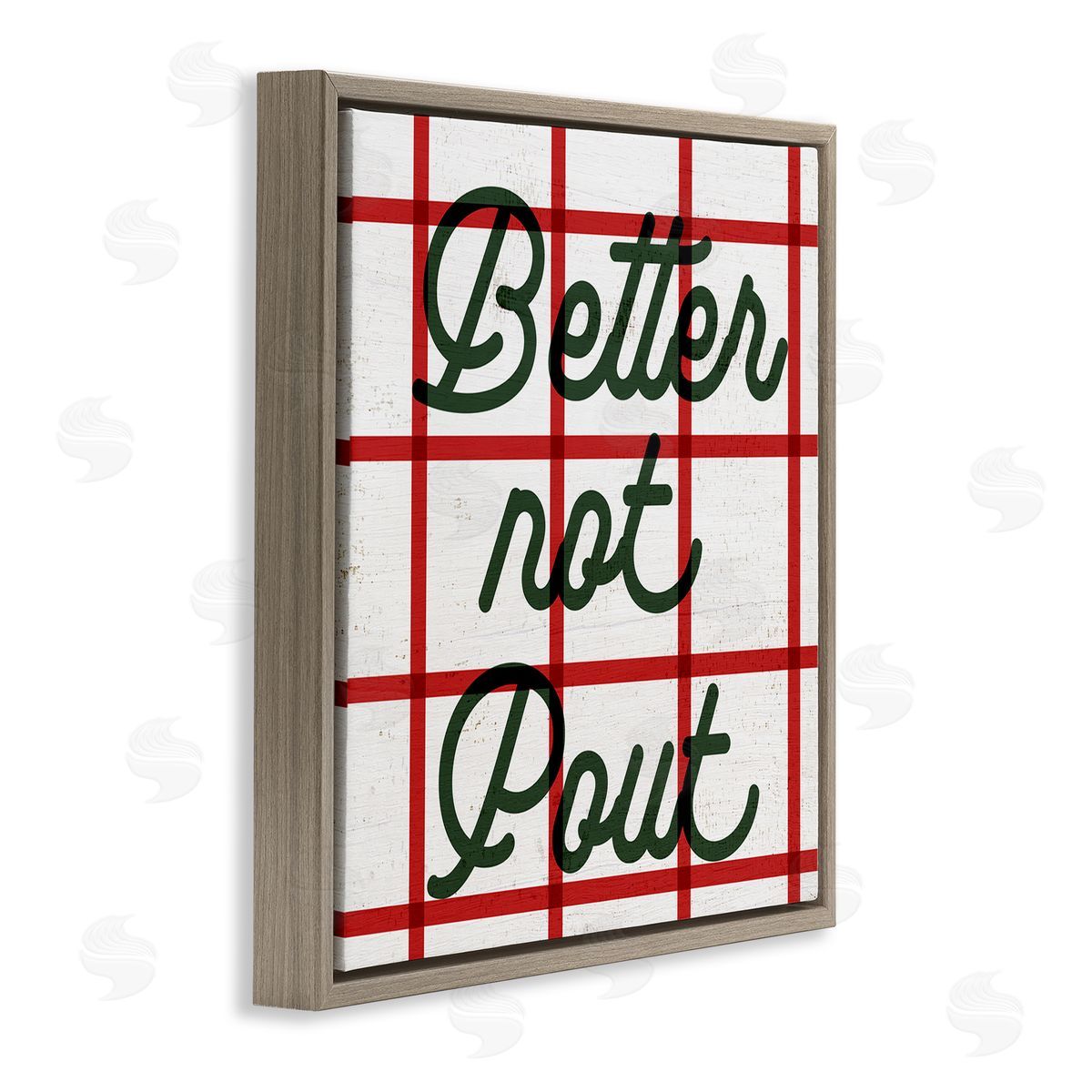 Stupell Studio Better Not Pout Plaid Phrase Brown Floating Frame Canvas Wall Art Print