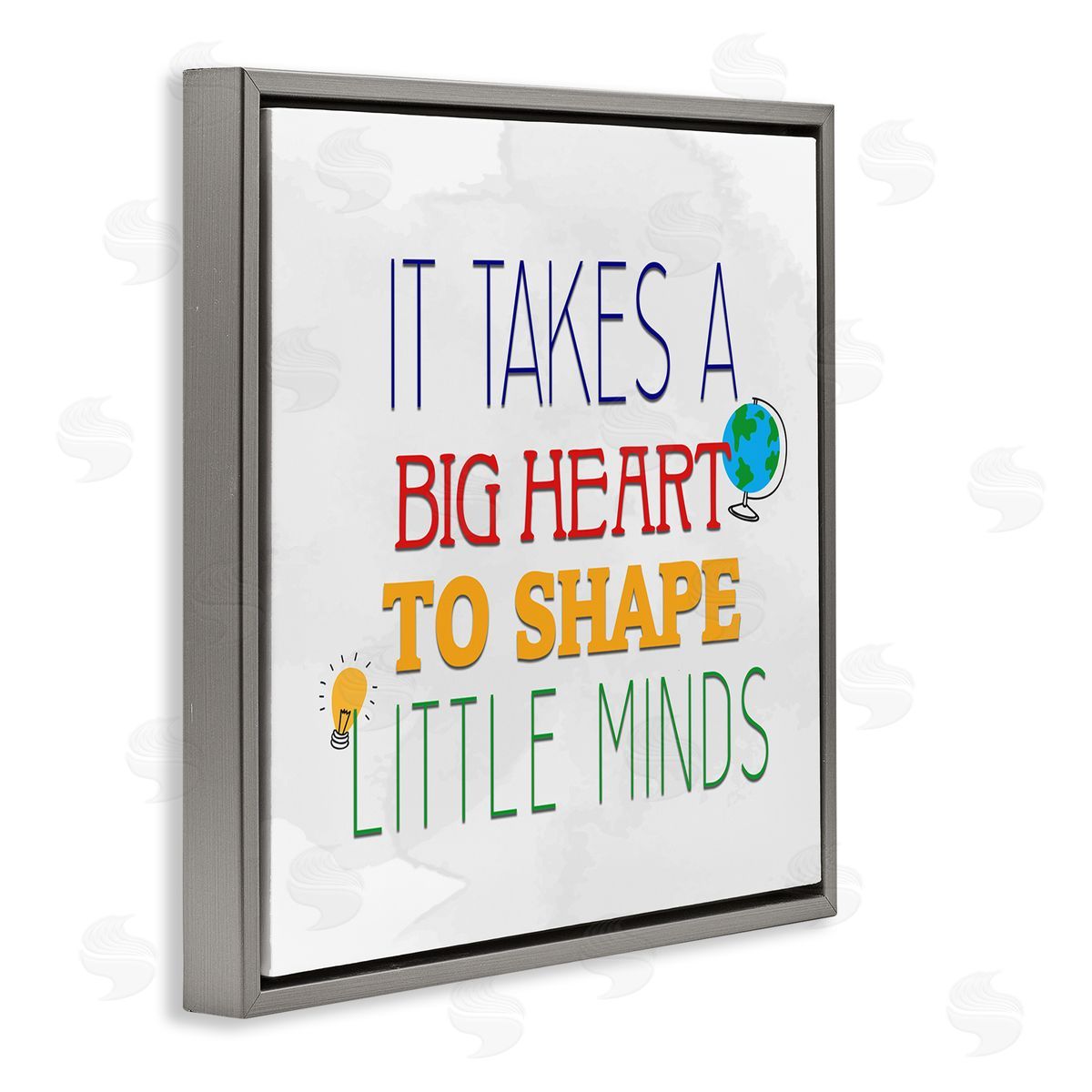 Kim Allen Big Heart To Shape Little Minds Phrase Gray Floating Frame Canvas Wall Art Print