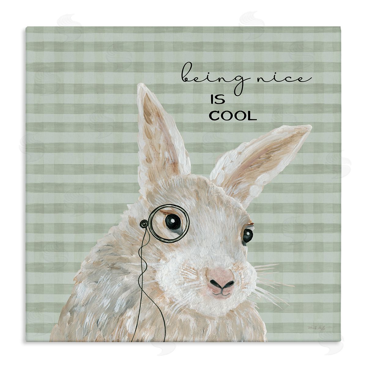 Cindy Jacobs Being Nice Is Cool Gingham Bunny Stretched Canvas Wall Art Print