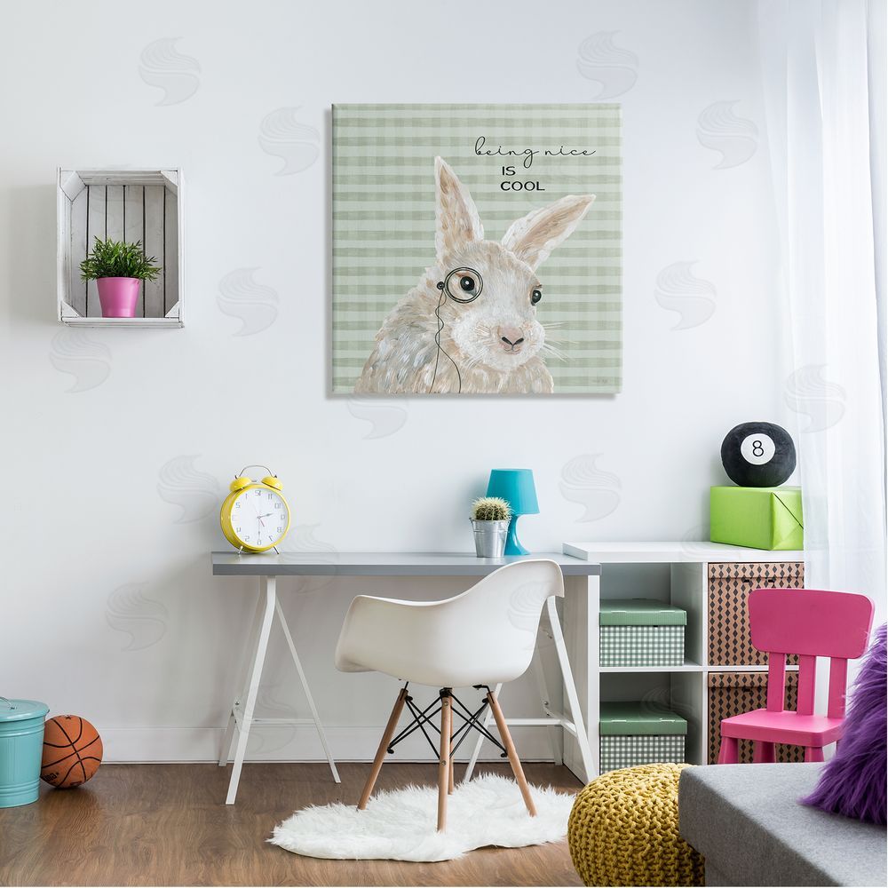 Cindy Jacobs Being Nice Is Cool Gingham Bunny Canvas Wall Art in Room