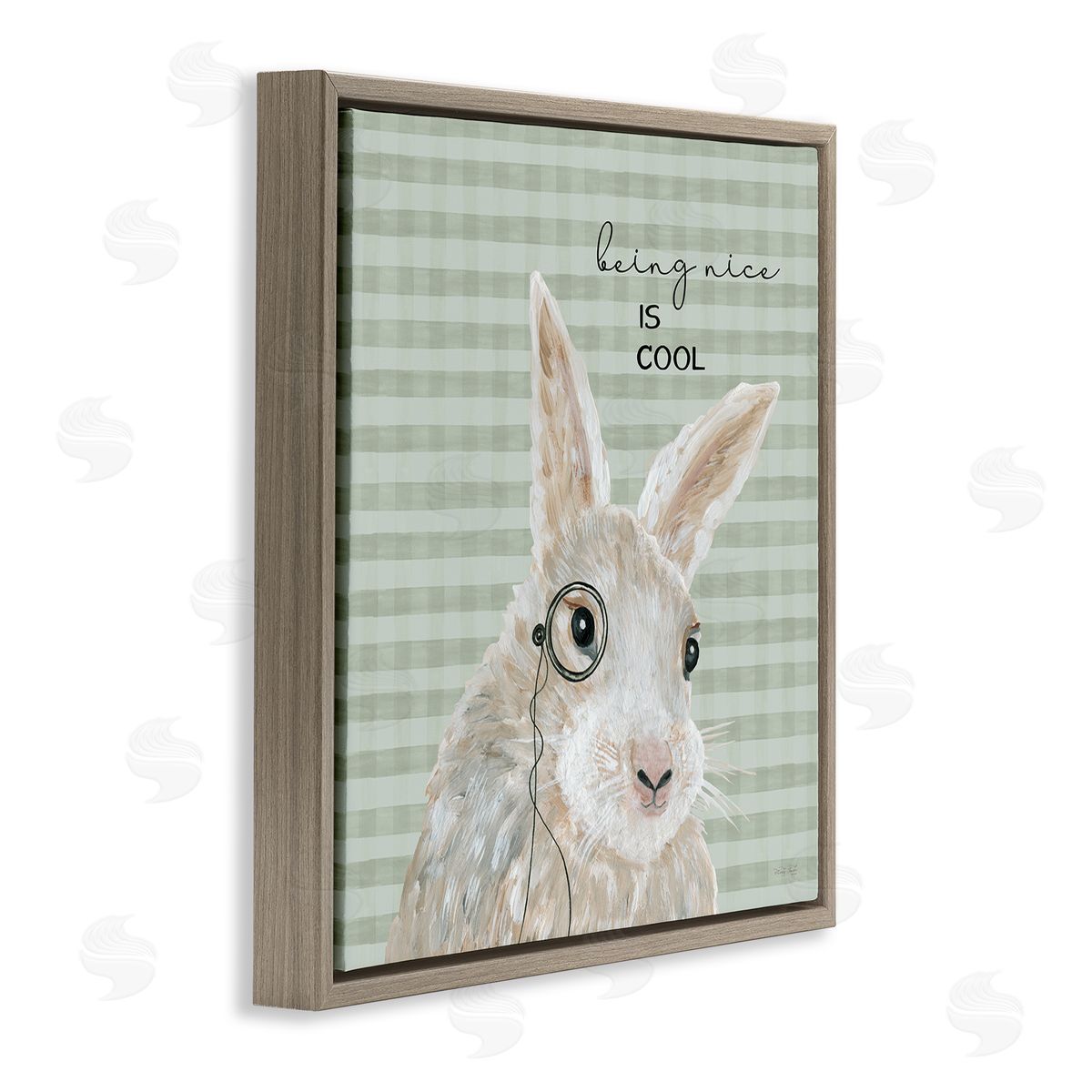 Cindy Jacobs Being Nice Is Cool Gingham Bunny Brown Floating Frame Canvas Wall Art Print
