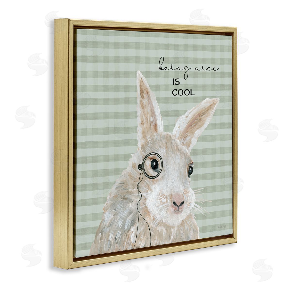 Cindy Jacobs Being Nice Is Cool Gingham Bunny Gold Floating Frame Canvas Wall Art Print