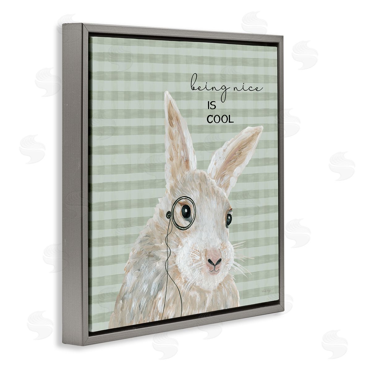 Cindy Jacobs Being Nice Is Cool Gingham Bunny Gray Floating Frame Canvas Wall Art Print
