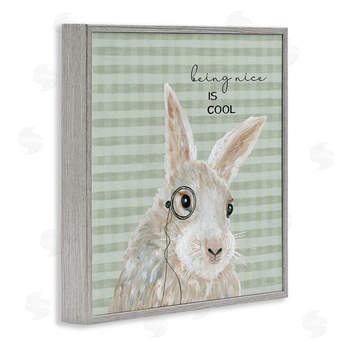 Cindy Jacobs Being Nice Is Cool Gingham Bunny Gray Framed Glicee Wall Art Print