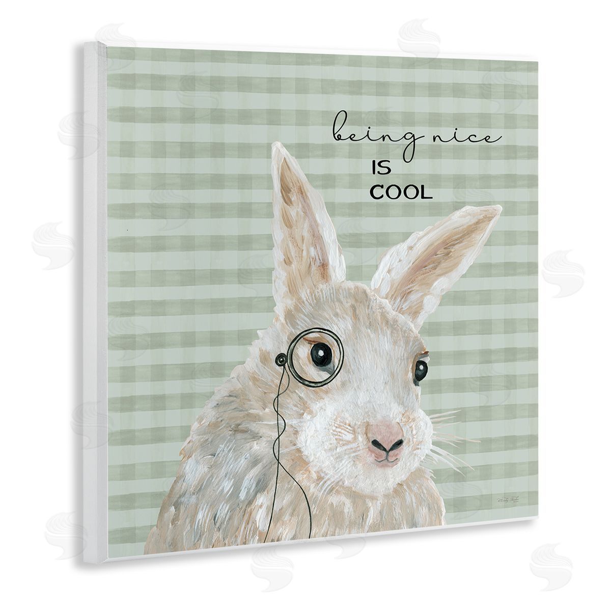 Cindy Jacobs Being Nice Is Cool Gingham Bunny Wooden Wall Plaque Art Print