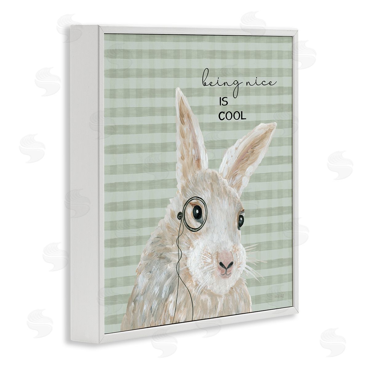 Cindy Jacobs Being Nice Is Cool Gingham Bunny White Framed Glicee Wall Art Print