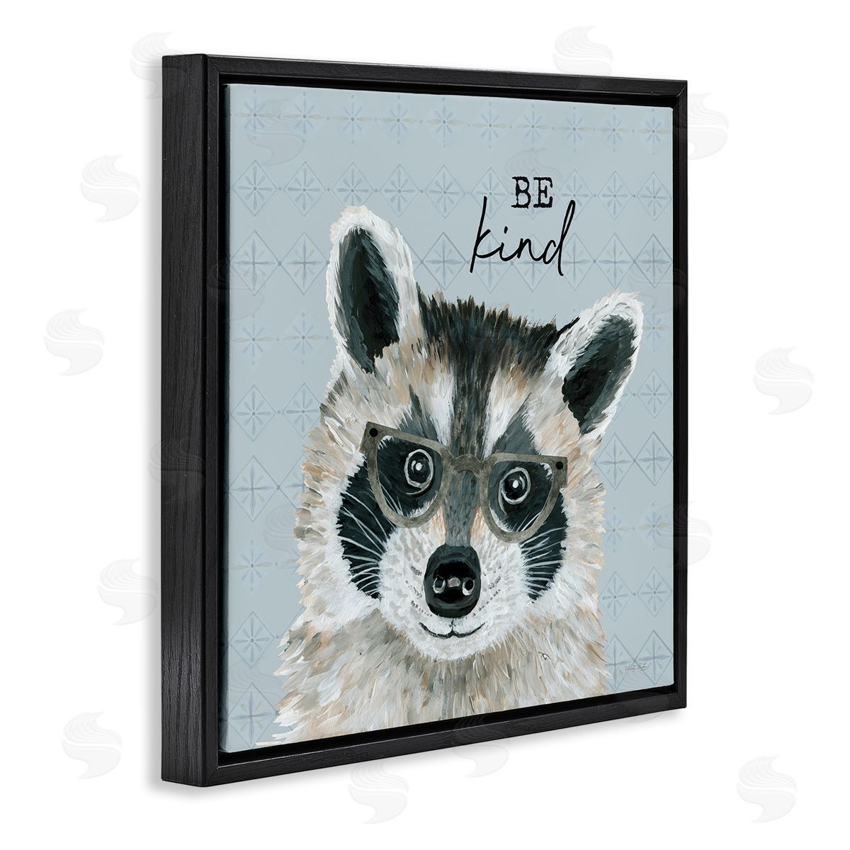 Cindy Jacobs Be Kind Happy Raccoon Patterned Black Floating Frame Canvas Wall Art Print
