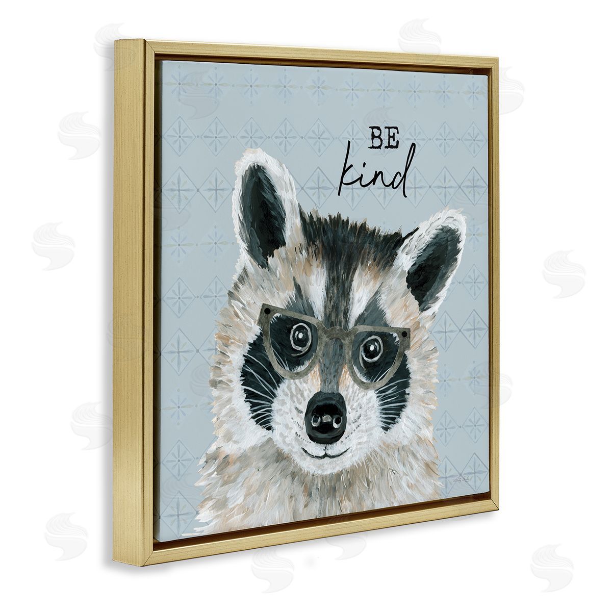 Cindy Jacobs Be Kind Happy Raccoon Patterned Gold Floating Frame Canvas Wall Art Print