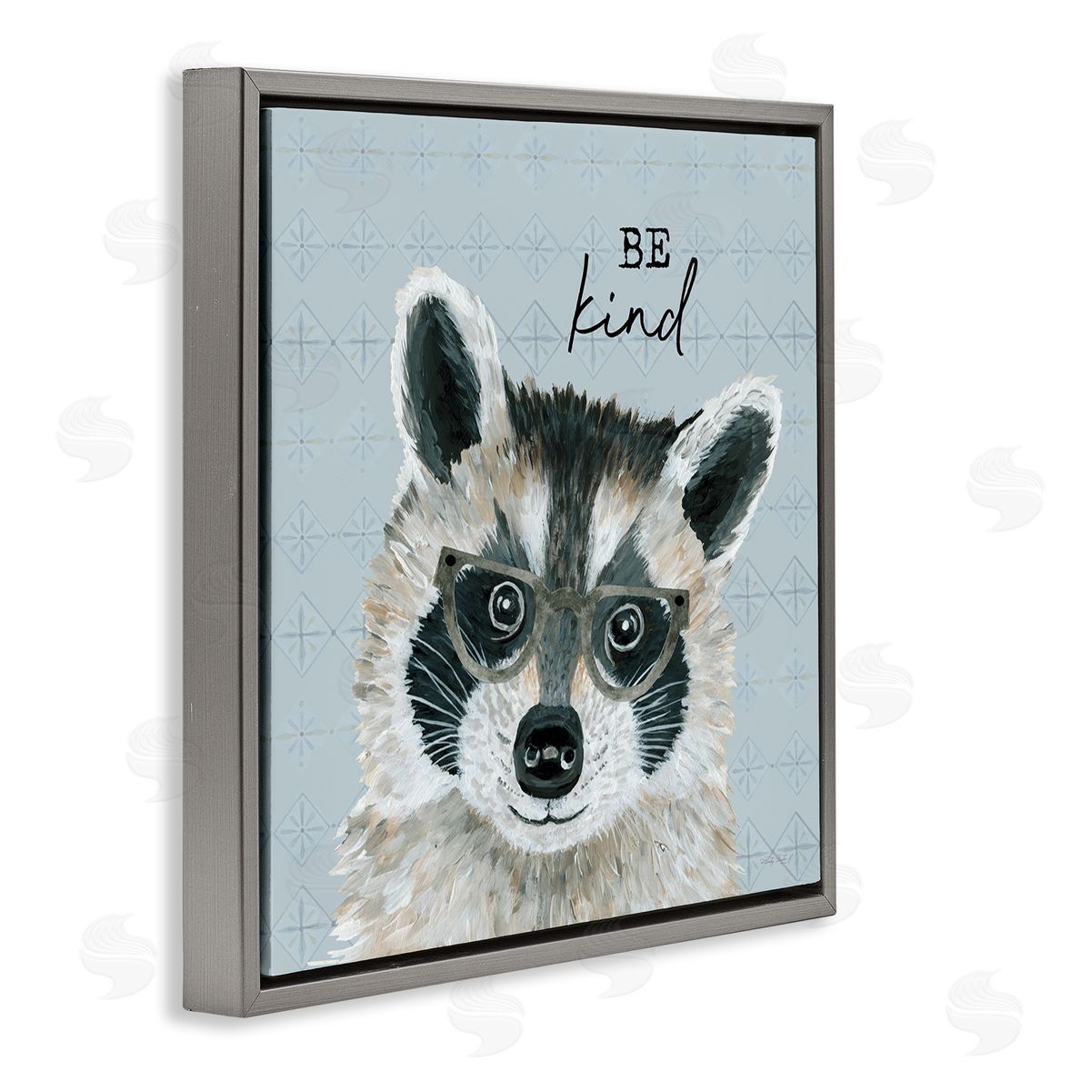 Cindy Jacobs Be Kind Happy Raccoon Patterned Gray Floating Frame Canvas Wall Art Print