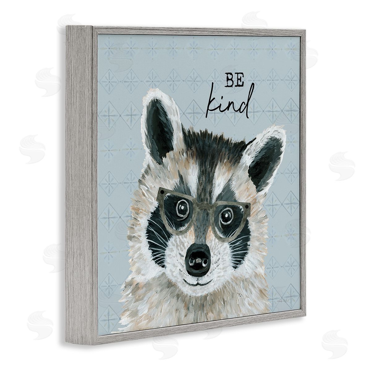 Cindy Jacobs Be Kind Happy Raccoon Patterned Gray Framed Glicee Wall Art Print
