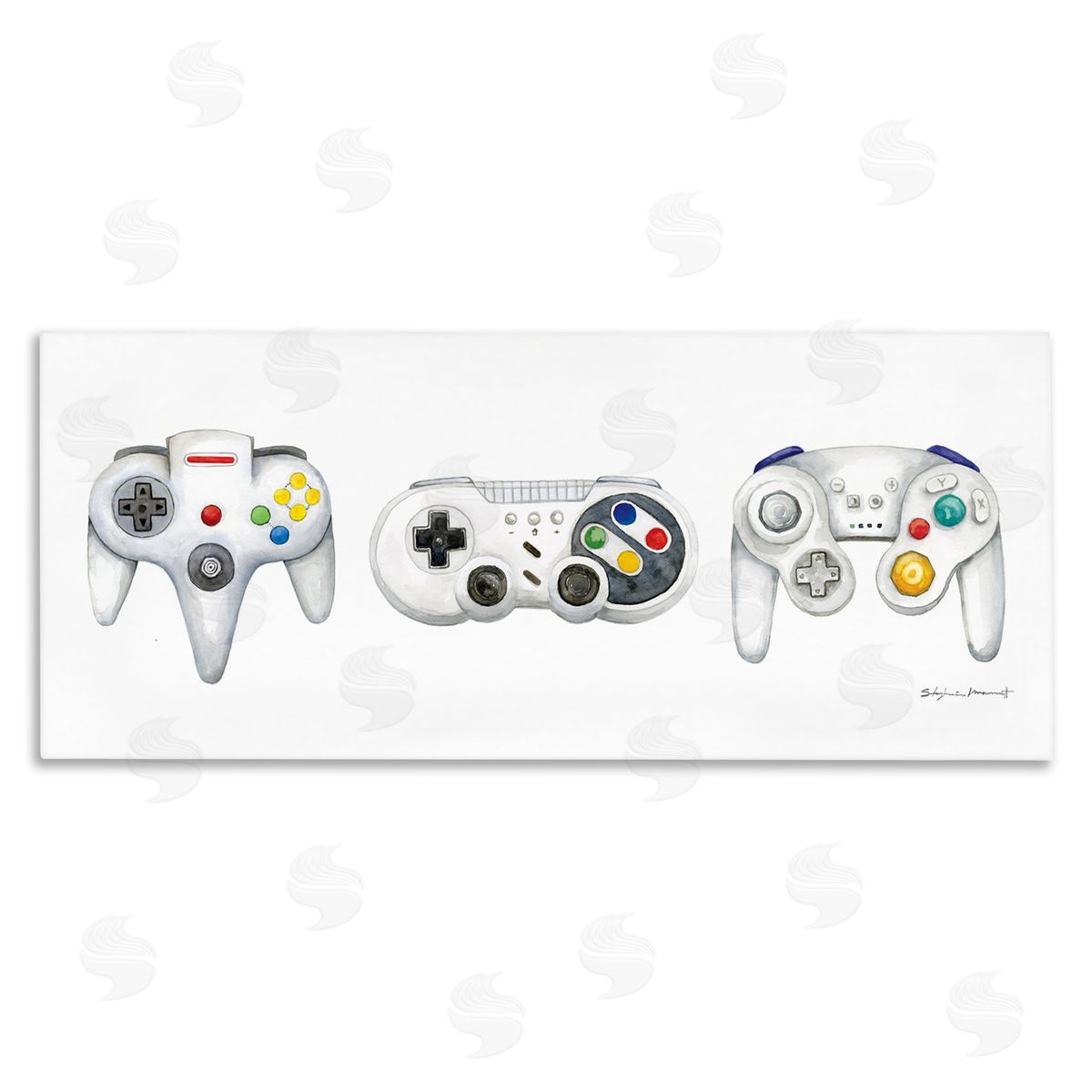 Vintage Video Game Controllers Canvas Wall Art, Home Decor by Stephanie Workman Marrott