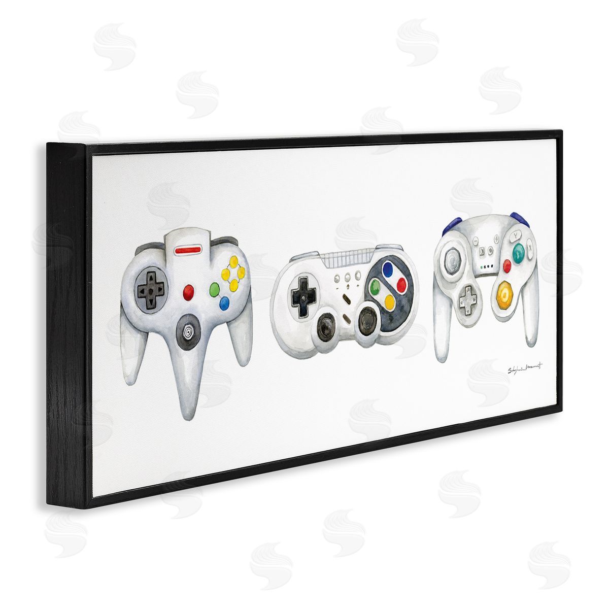 Vintage Video Game Controllers Black Frame Print Wall Art, Home Decor by Stephanie Workman Marrott