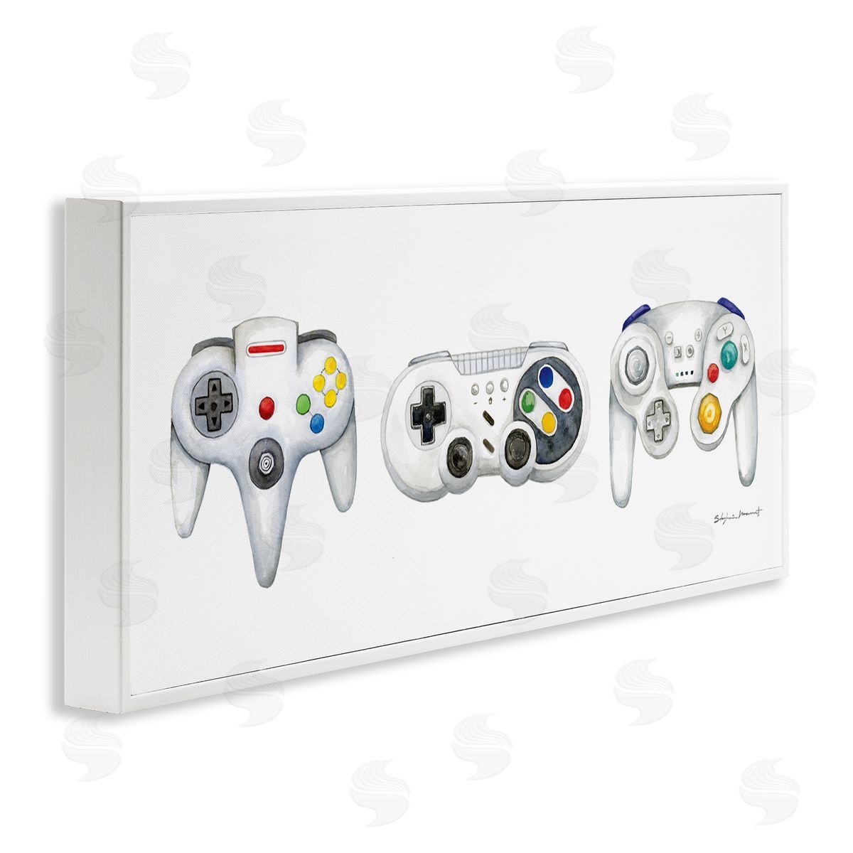 Vintage Video Game Controllers White Frame Print Wall Art, Home Decor by Stephanie Workman Marrott