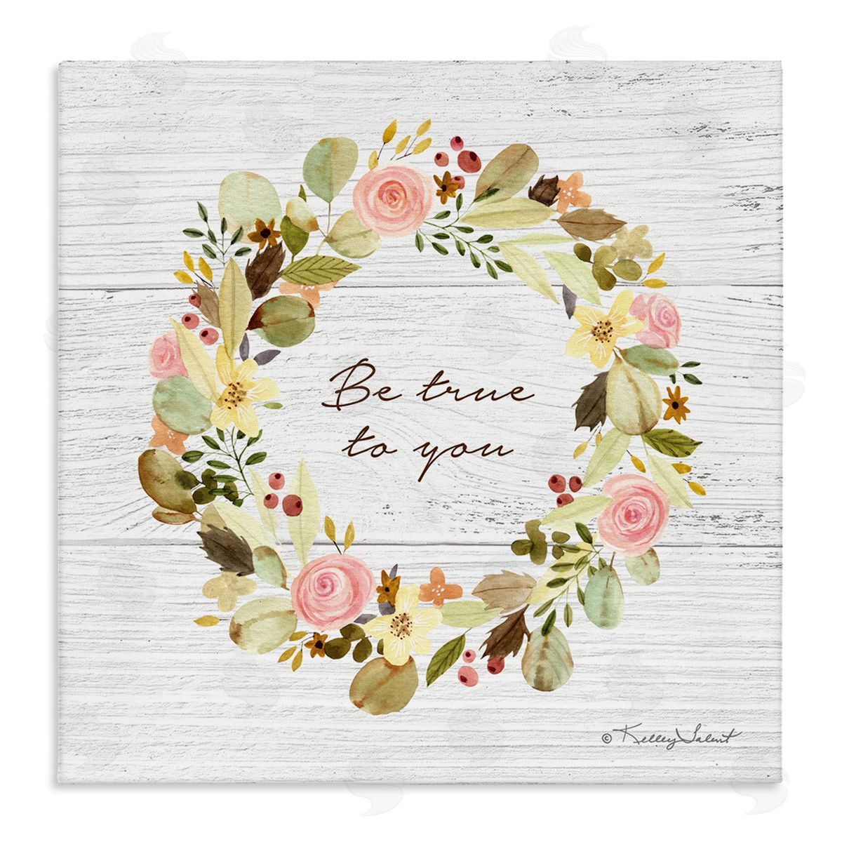 Kelley Talent Be True To You Peony Wreath Stretched Canvas Wall Art Print