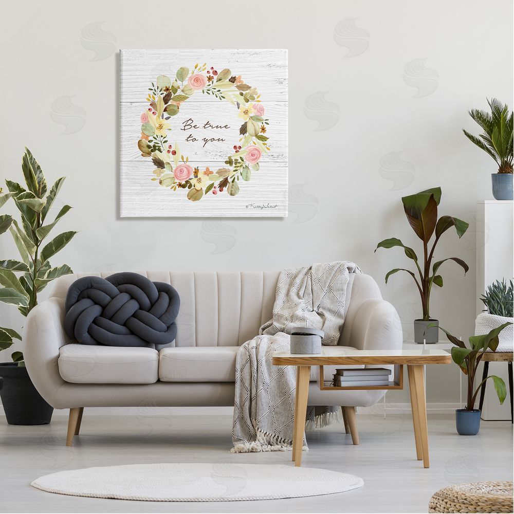 Kelley Talent Be True To You Peony Wreath Canvas Wall Art in Room