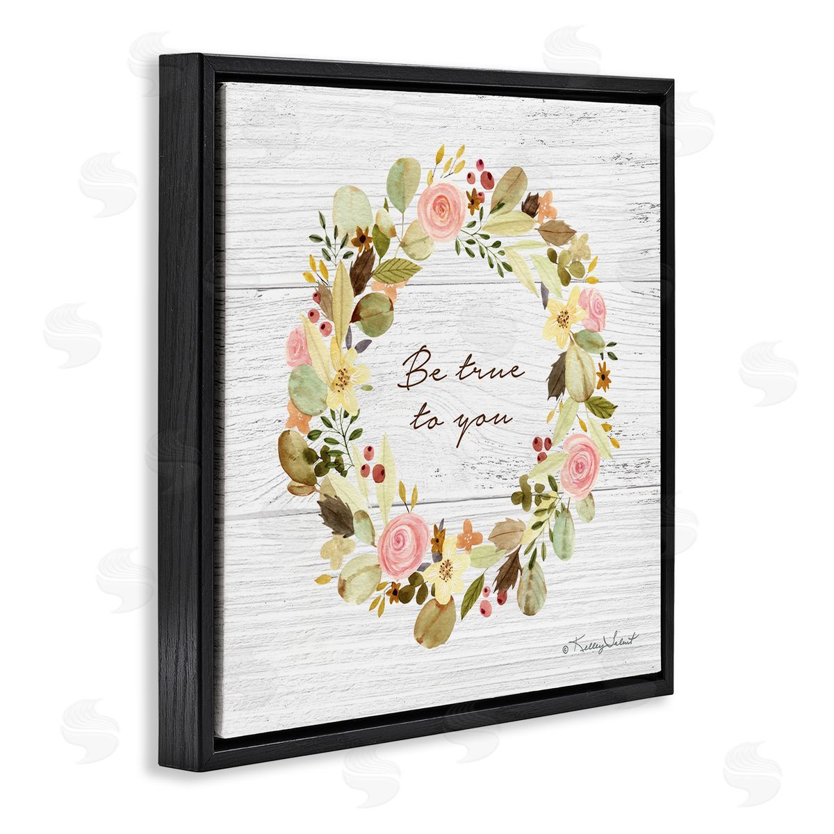 Kelley Talent Be True To You Peony Wreath Black Floating Frame Canvas Wall Art Print