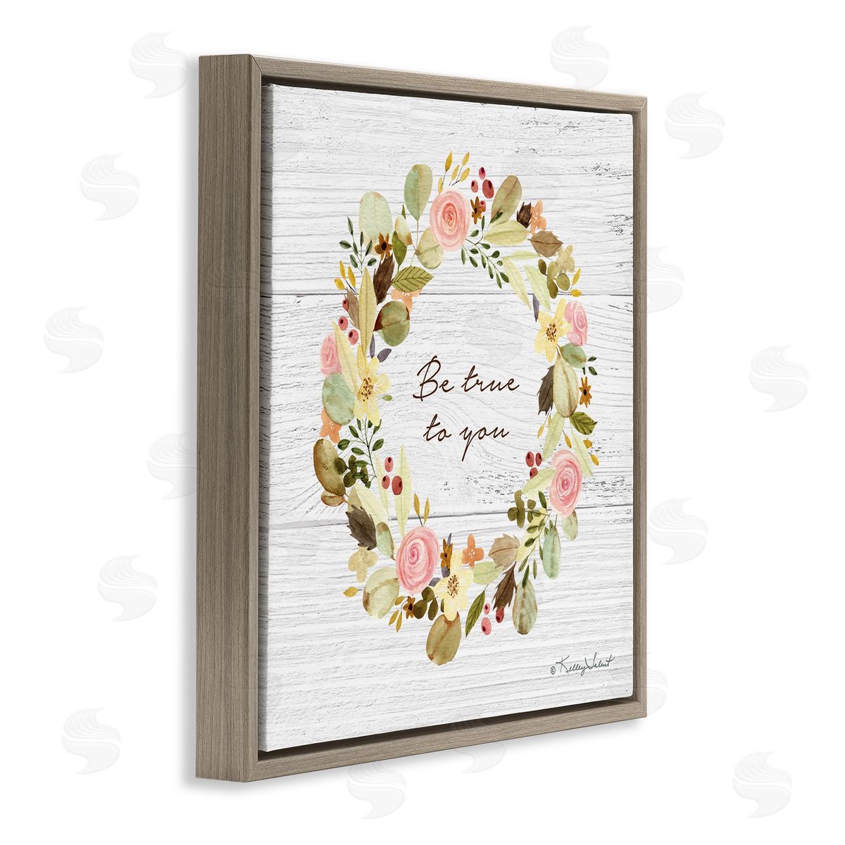 Kelley Talent Be True To You Peony Wreath Brown Floating Frame Canvas Wall Art Print