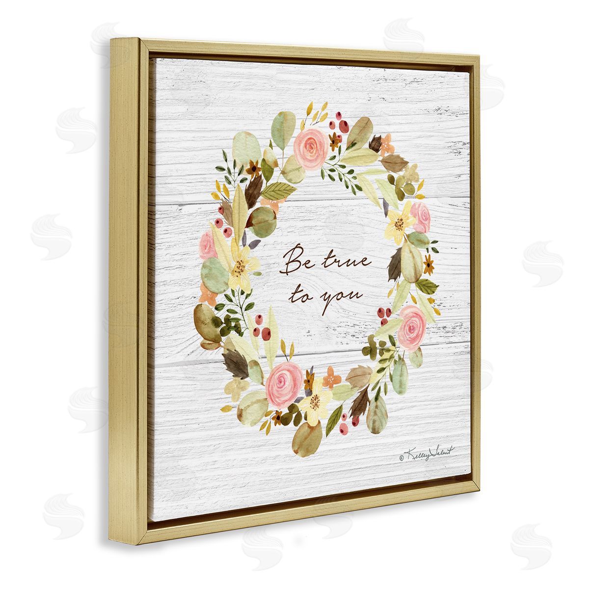 Kelley Talent Be True To You Peony Wreath Gold Floating Frame Canvas Wall Art Print