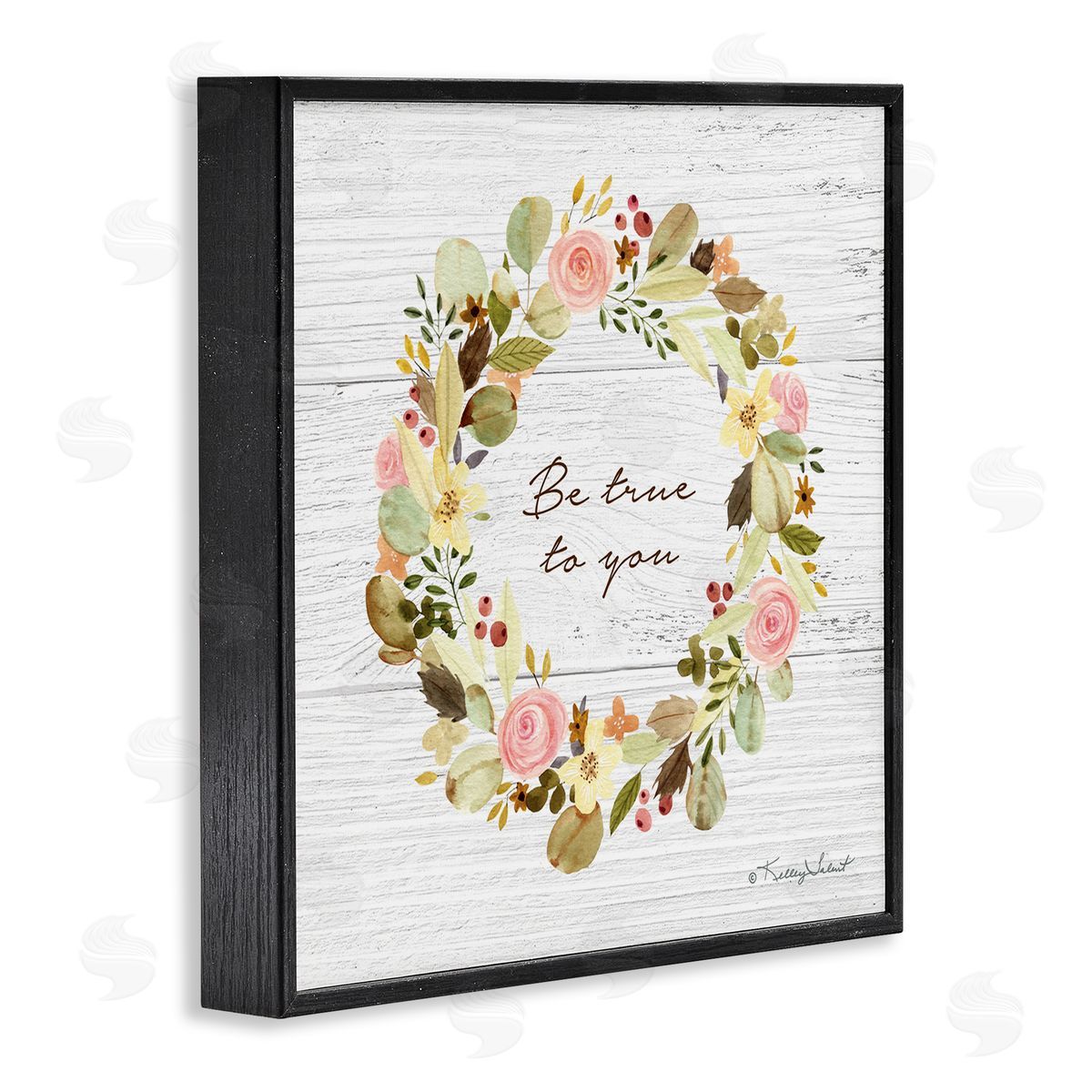 Kelley Talent Be True To You Peony Wreath Black Framed Glicee Wall Art Print