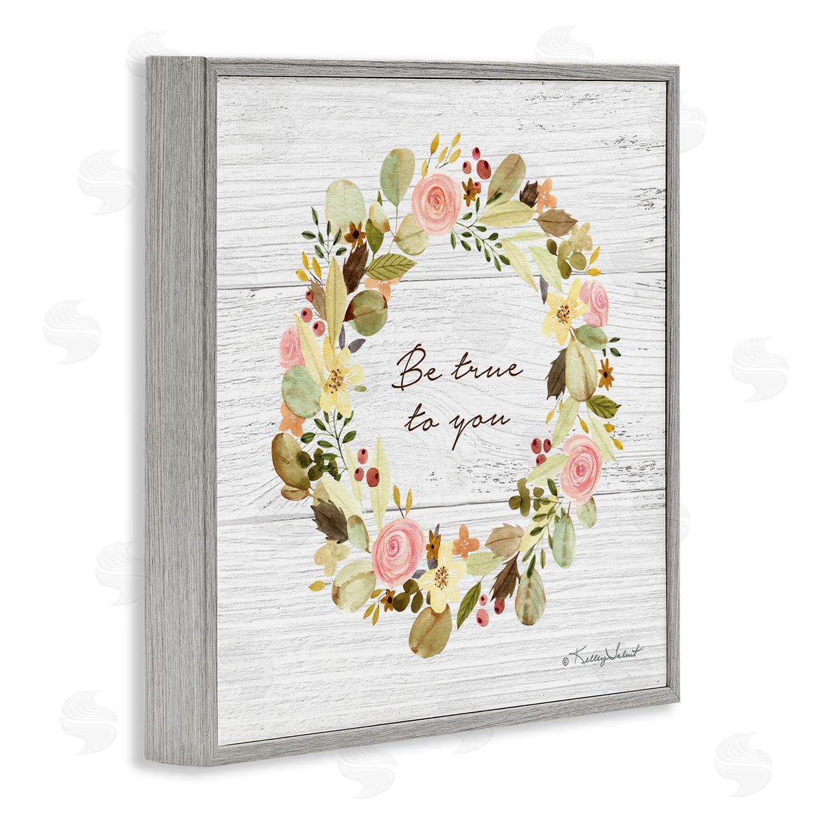 Kelley Talent Be True To You Peony Wreath Gray Framed Glicee Wall Art Print