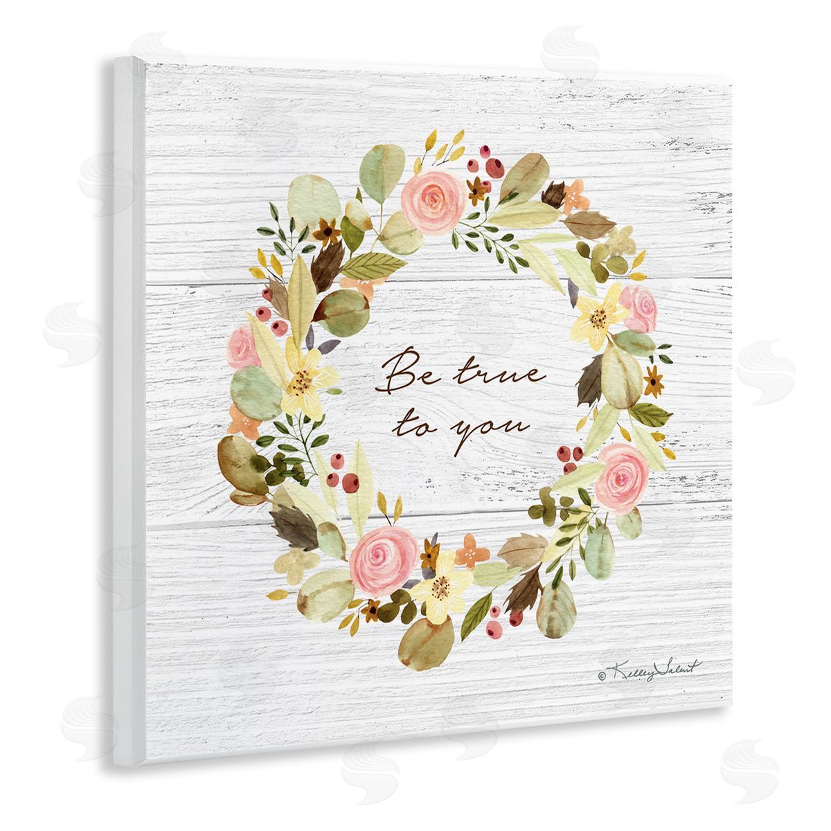 Kelley Talent Be True To You Peony Wreath Wooden Wall Plaque Art Print