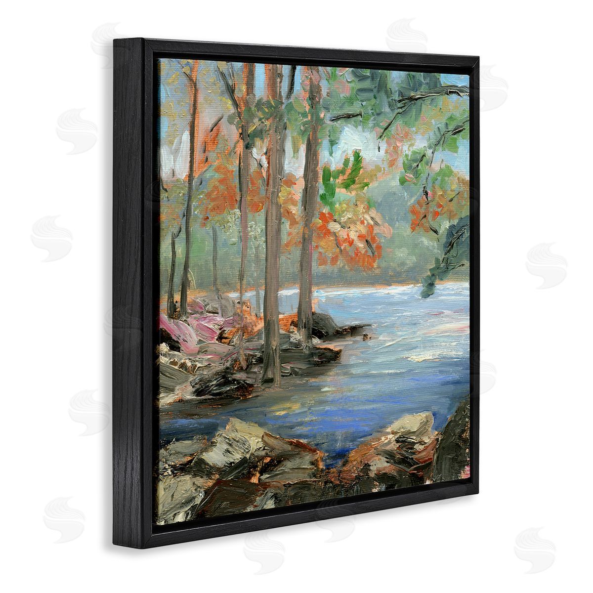 Woodland Creek Looming Trees Black Floating Frame Canvas Wall Art, Home Decor by Sandra Iafrate 