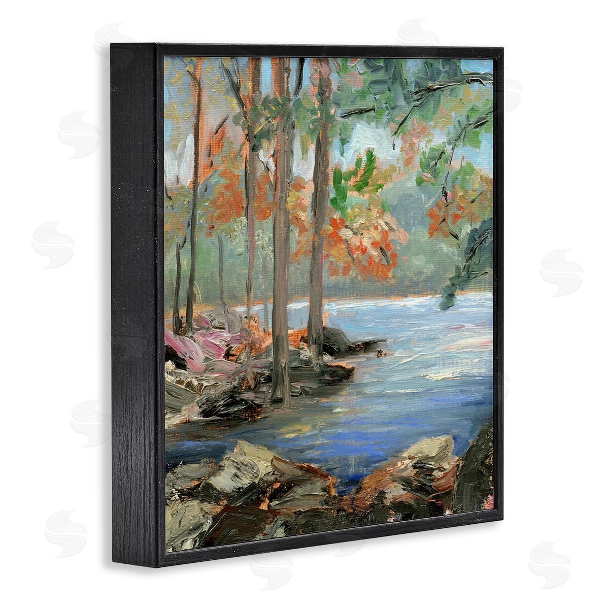 Woodland Creek Looming Trees Black Frame Print Wall Art, Home Decor by Sandra Iafrate 