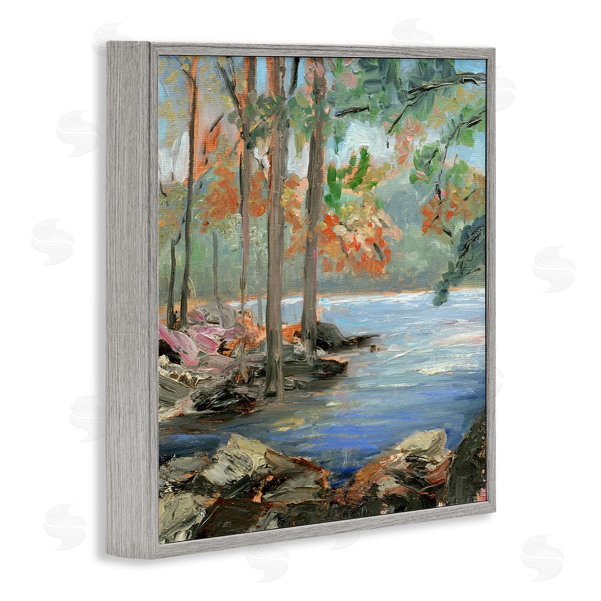 Woodland Creek Looming Trees Grey Frame Print Wall Art, Home Decor by Sandra Iafrate 