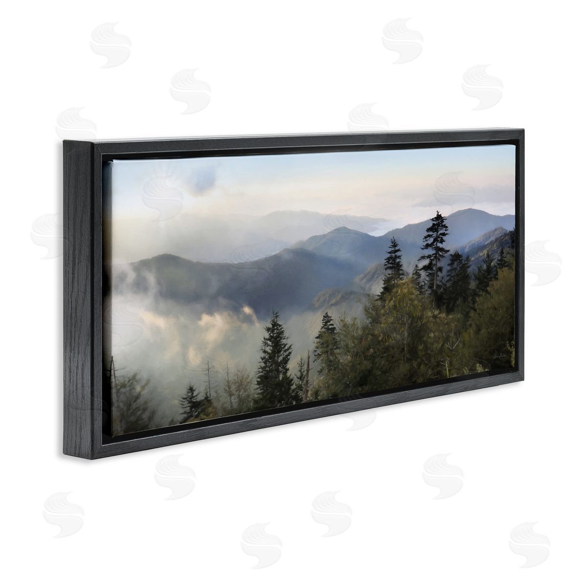 Panoramic Cloudy Mountainous Nature Black Floating Frame Canvas Wall Art, Home Decor by Lori Deiter