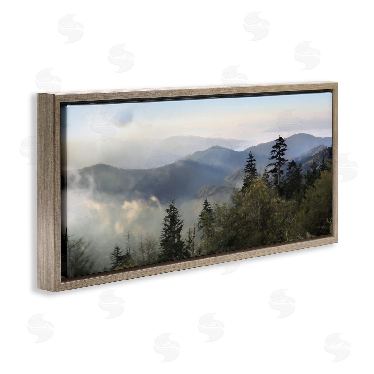 Panoramic Cloudy Mountainous Nature Brown Floating Frame Canvas Wall Art, Home Decor by Lori Deiter