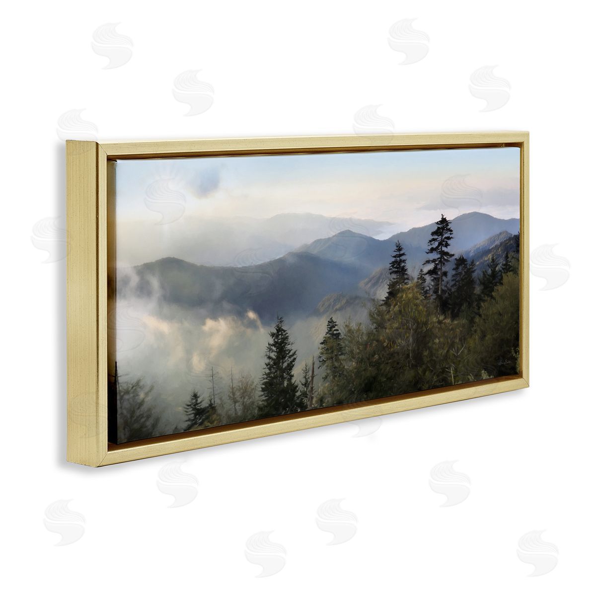 Panoramic Cloudy Mountainous Nature Gold Floating Frame Canvas Wall Art, Home Decor by Lori Deiter