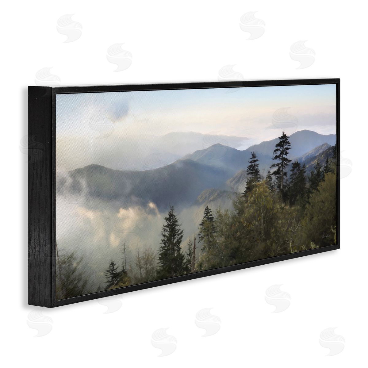 Panoramic Cloudy Mountainous Nature Black Frame Print Wall Art, Home Decor by Lori Deiter