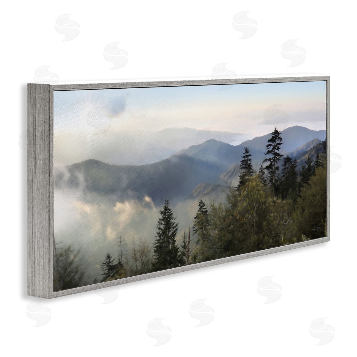Panoramic Cloudy Mountainous Nature Grey Frame Print Wall Art, Home Decor by Lori Deiter