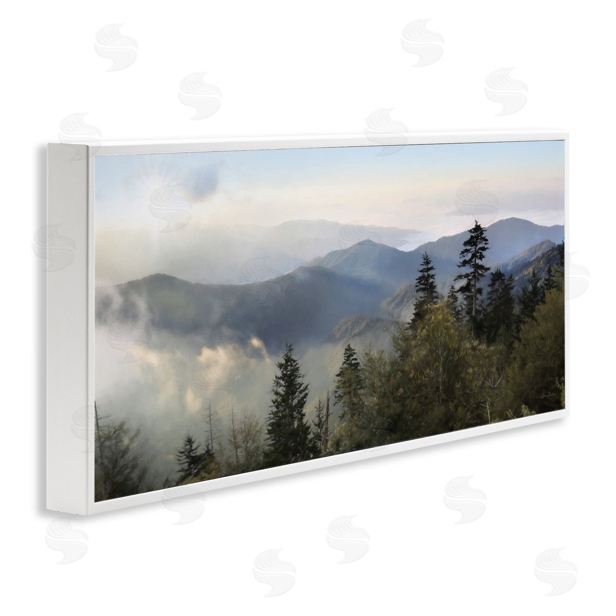 Panoramic Cloudy Mountainous Nature White Frame Print Wall Art, Home Decor by Lori Deiter