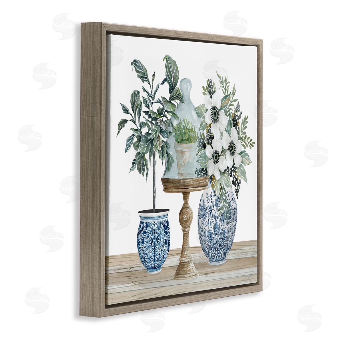 Cindy Jacobs Assorted Floral Blossoms Array Brown Floating Frame Canvas Wall Art Print