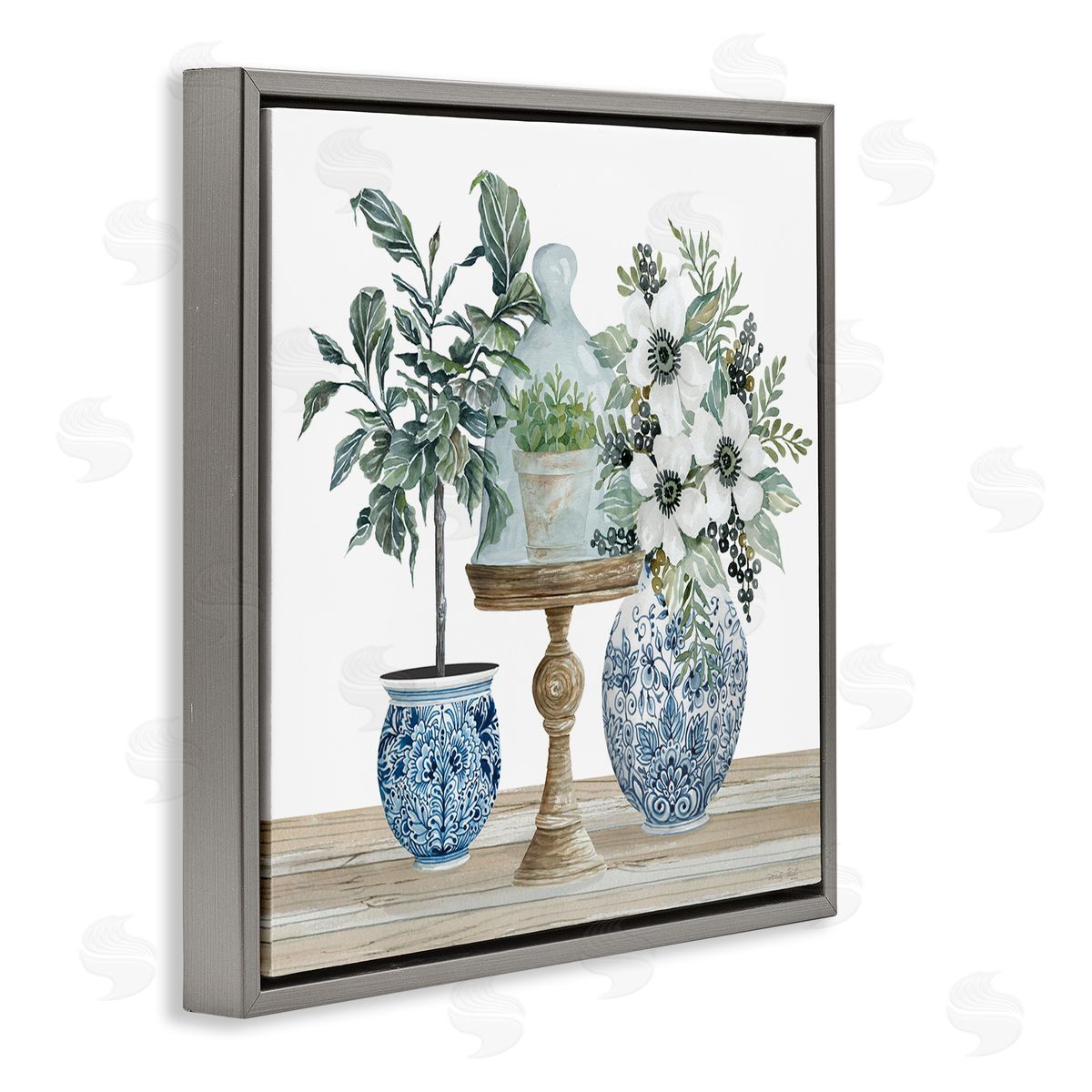Cindy Jacobs Assorted Floral Blossoms Array Gray Floating Frame Canvas Wall Art Print
