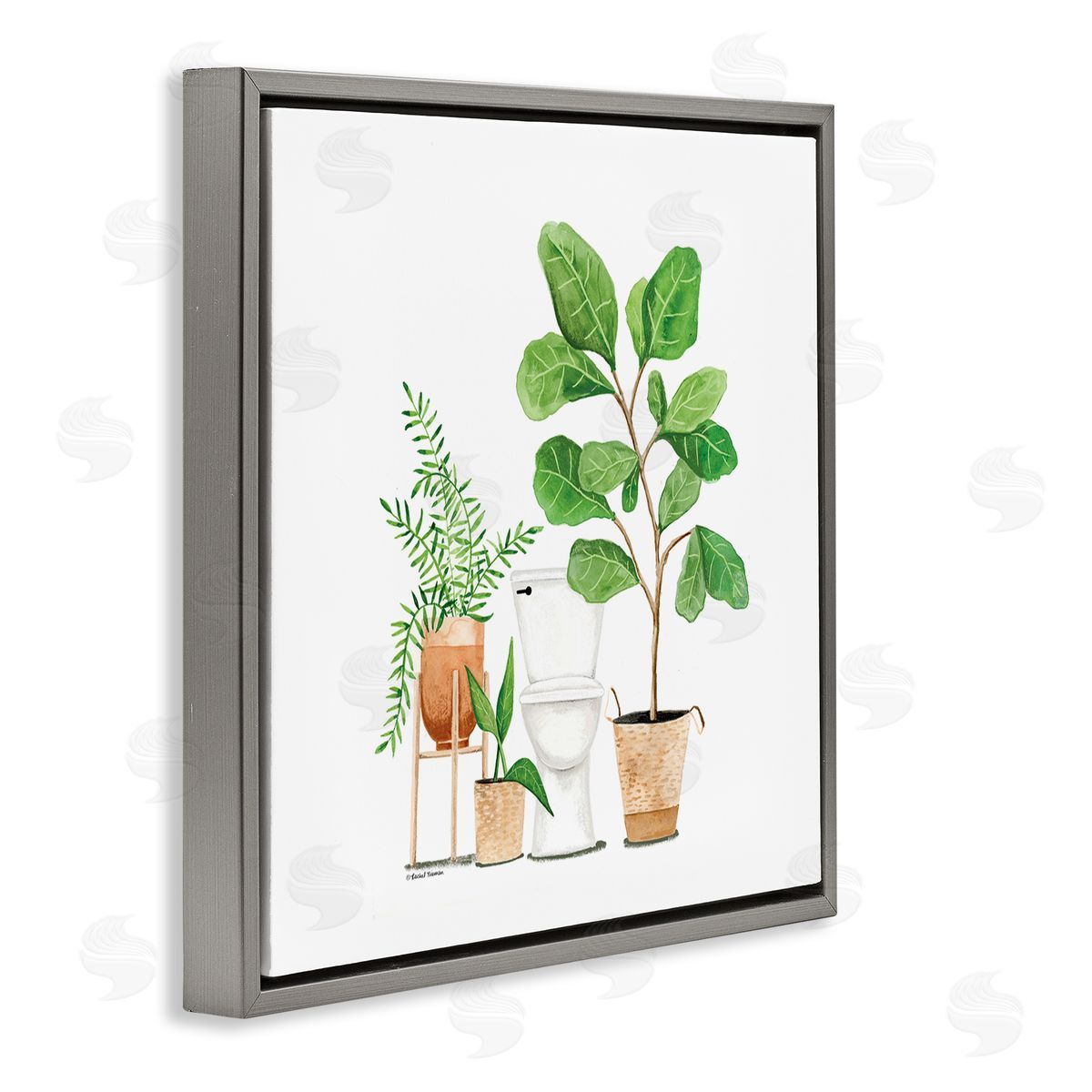 Rachel Nieman Bathroom Greenery Varied Plants Gray Floating Frame Canvas Wall Art Print