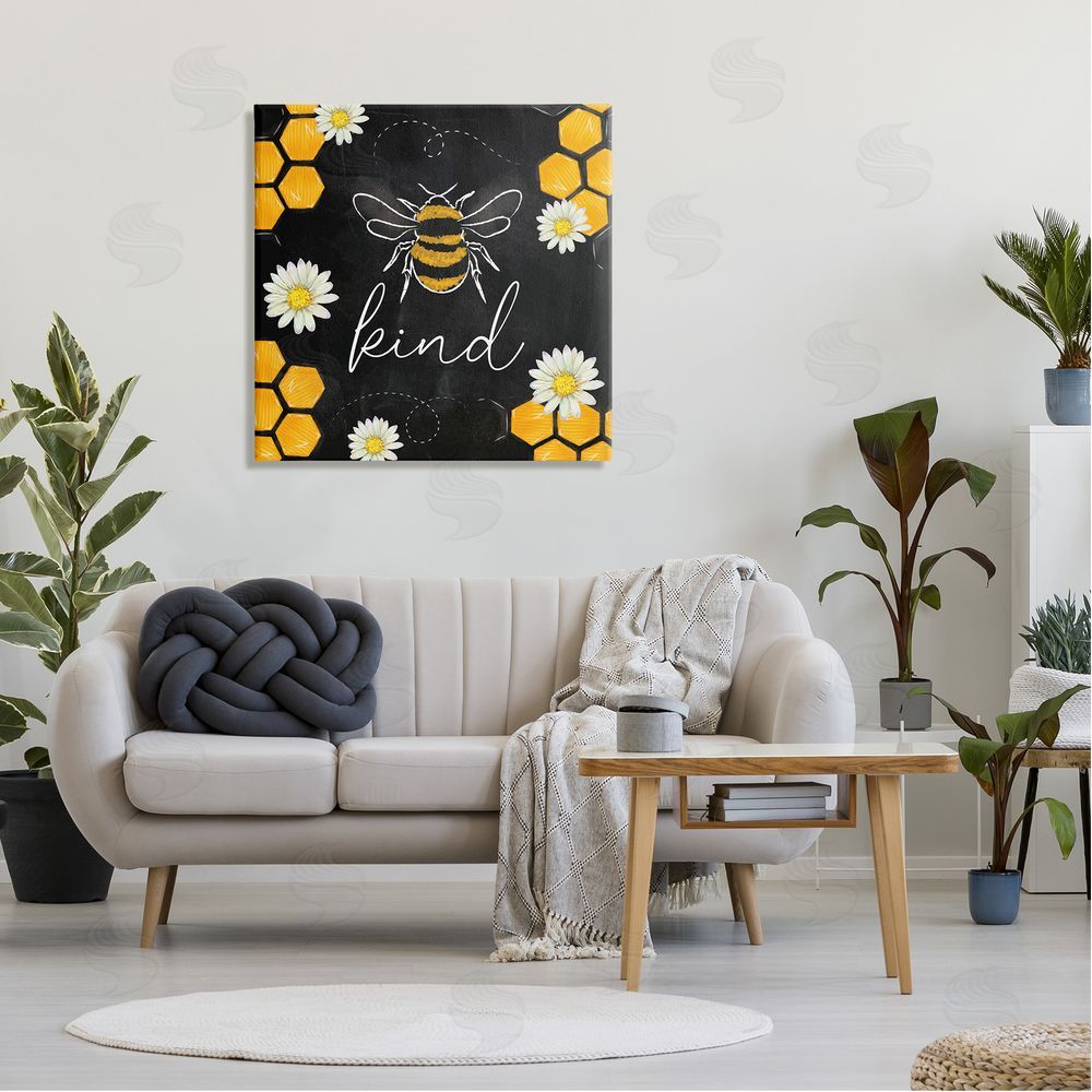 Nicole DeCamp Bee Kind Honeycomb Pattern Canvas Wall Art in Room