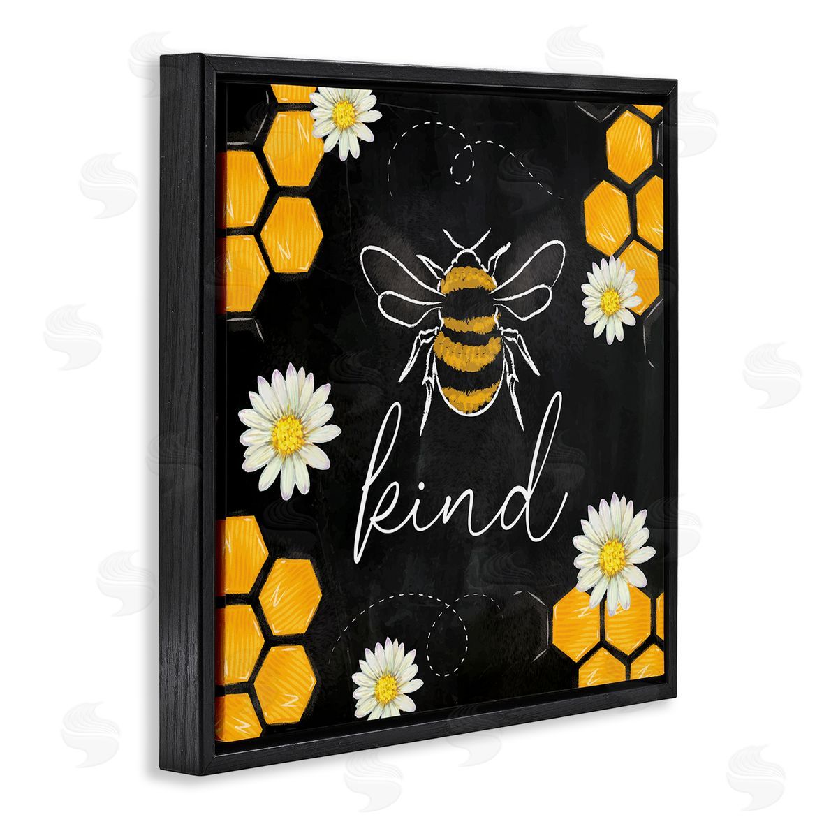 Nicole DeCamp Bee Kind Honeycomb Pattern Black Floating Frame Canvas Wall Art Print
