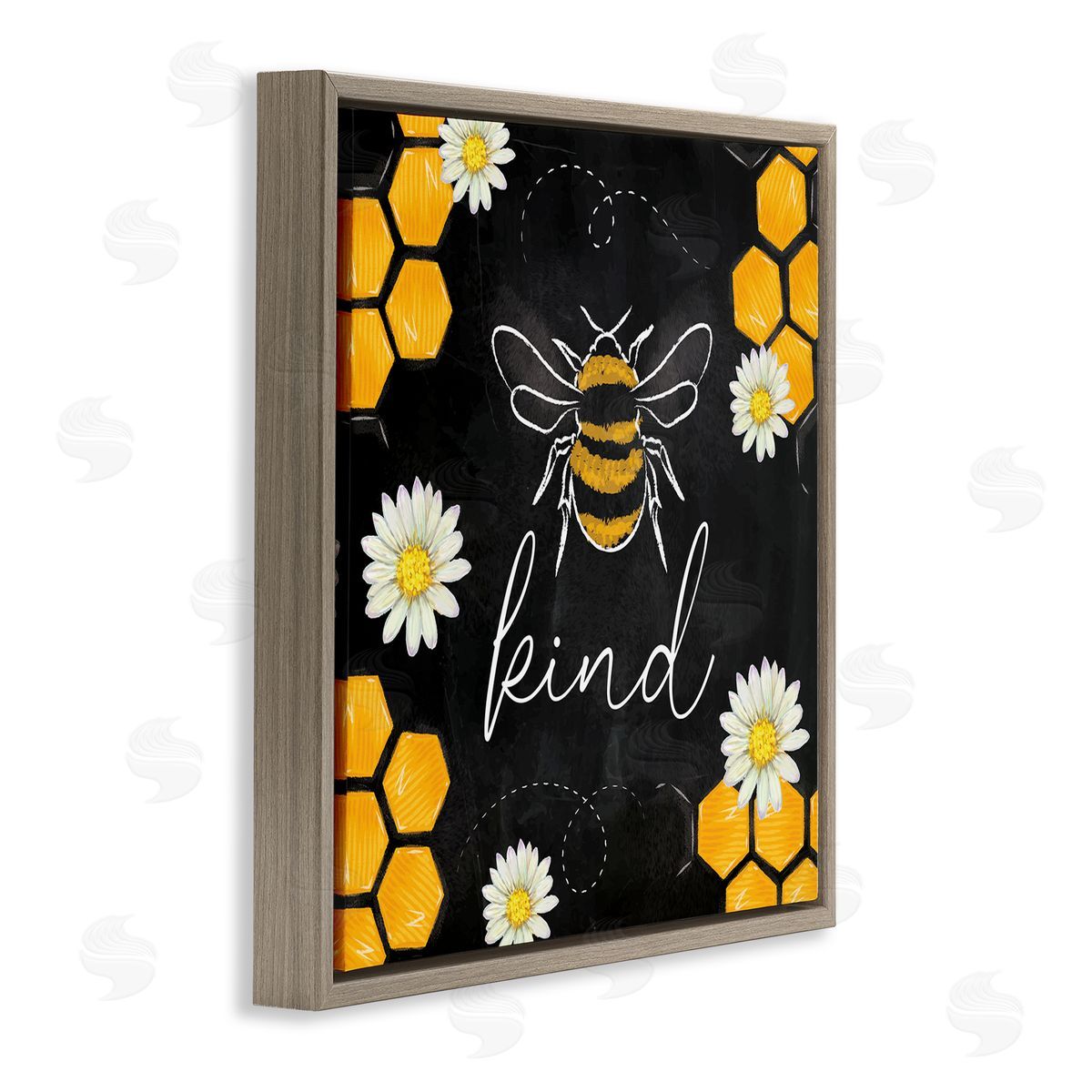 Nicole DeCamp Bee Kind Honeycomb Pattern Brown Floating Frame Canvas Wall Art Print