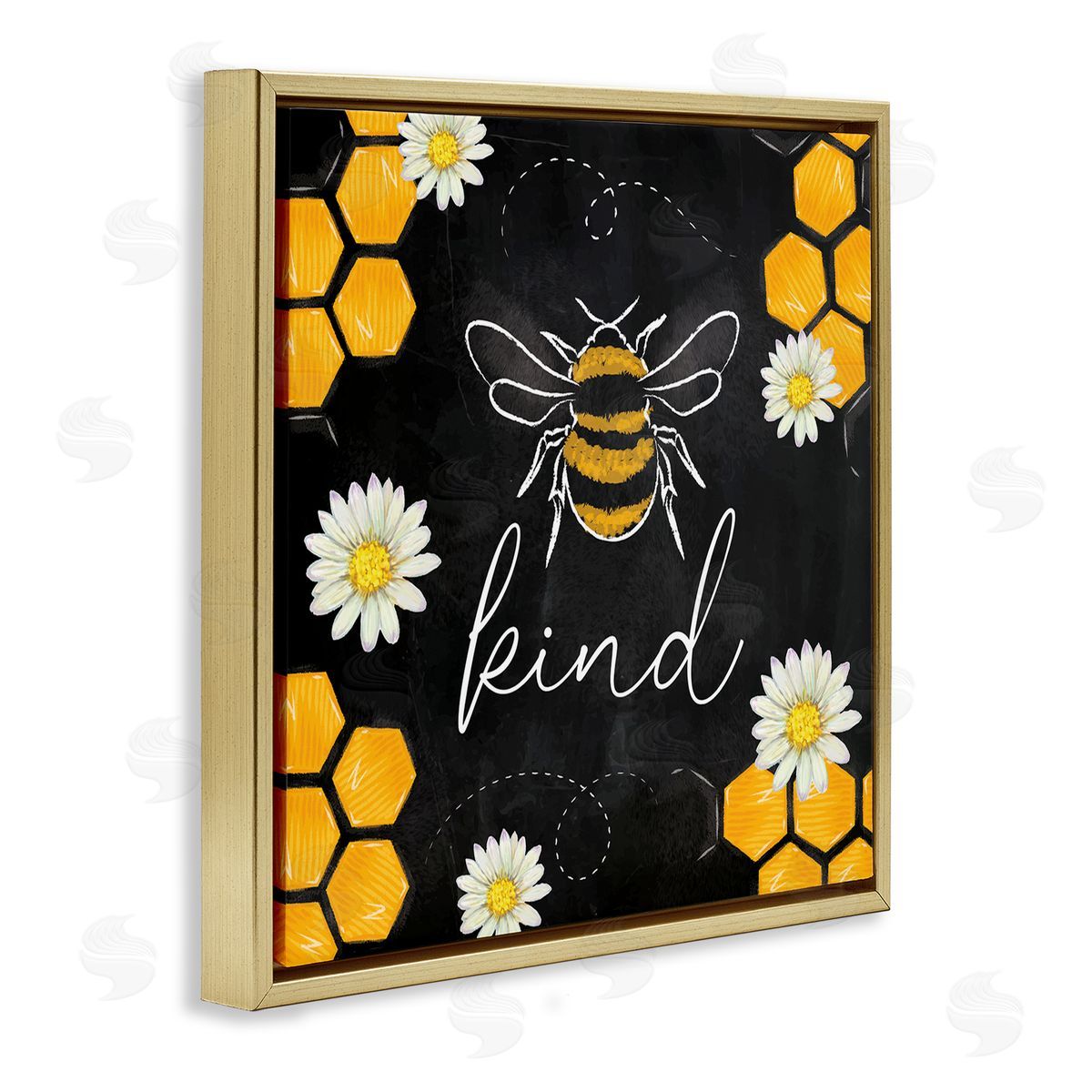 Nicole DeCamp Bee Kind Honeycomb Pattern Gold Floating Frame Canvas Wall Art Print