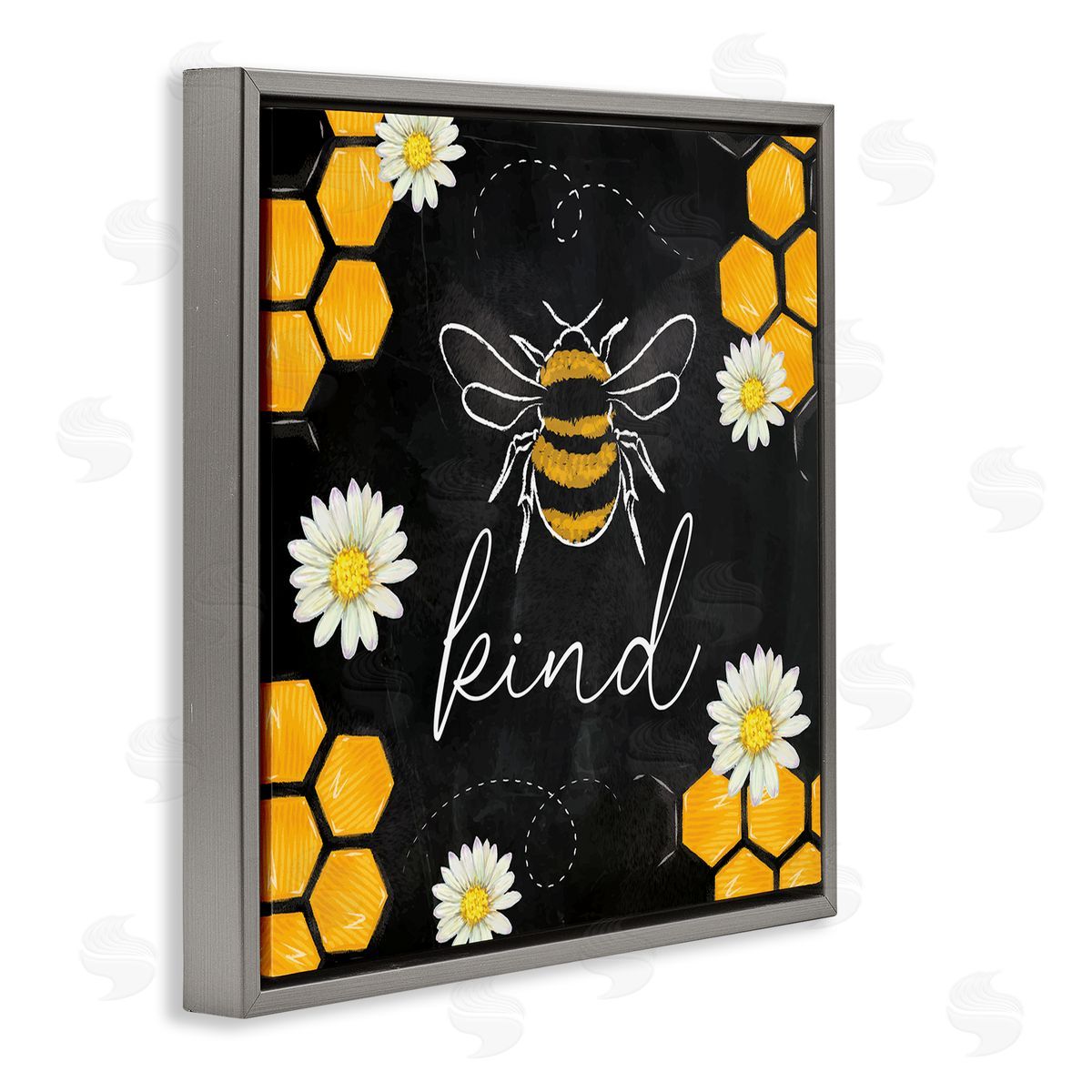 Nicole DeCamp Bee Kind Honeycomb Pattern Gray Floating Frame Canvas Wall Art Print