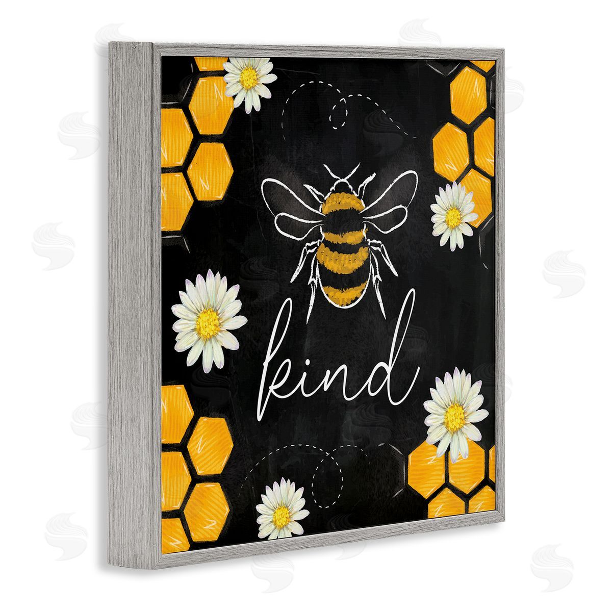 Nicole DeCamp Bee Kind Honeycomb Pattern Gray Framed Glicee Wall Art Print