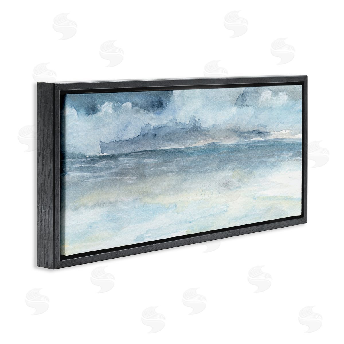 Abstract Cloudy Ocean Waves Black Floating Frame Canvas Wall Art, Home Decor by Regina Moore