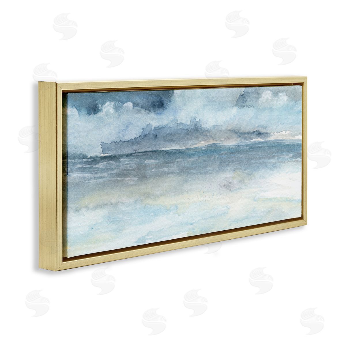 Abstract Cloudy Ocean Waves Gold Floating Frame Canvas Wall Art, Home Decor by Regina Moore