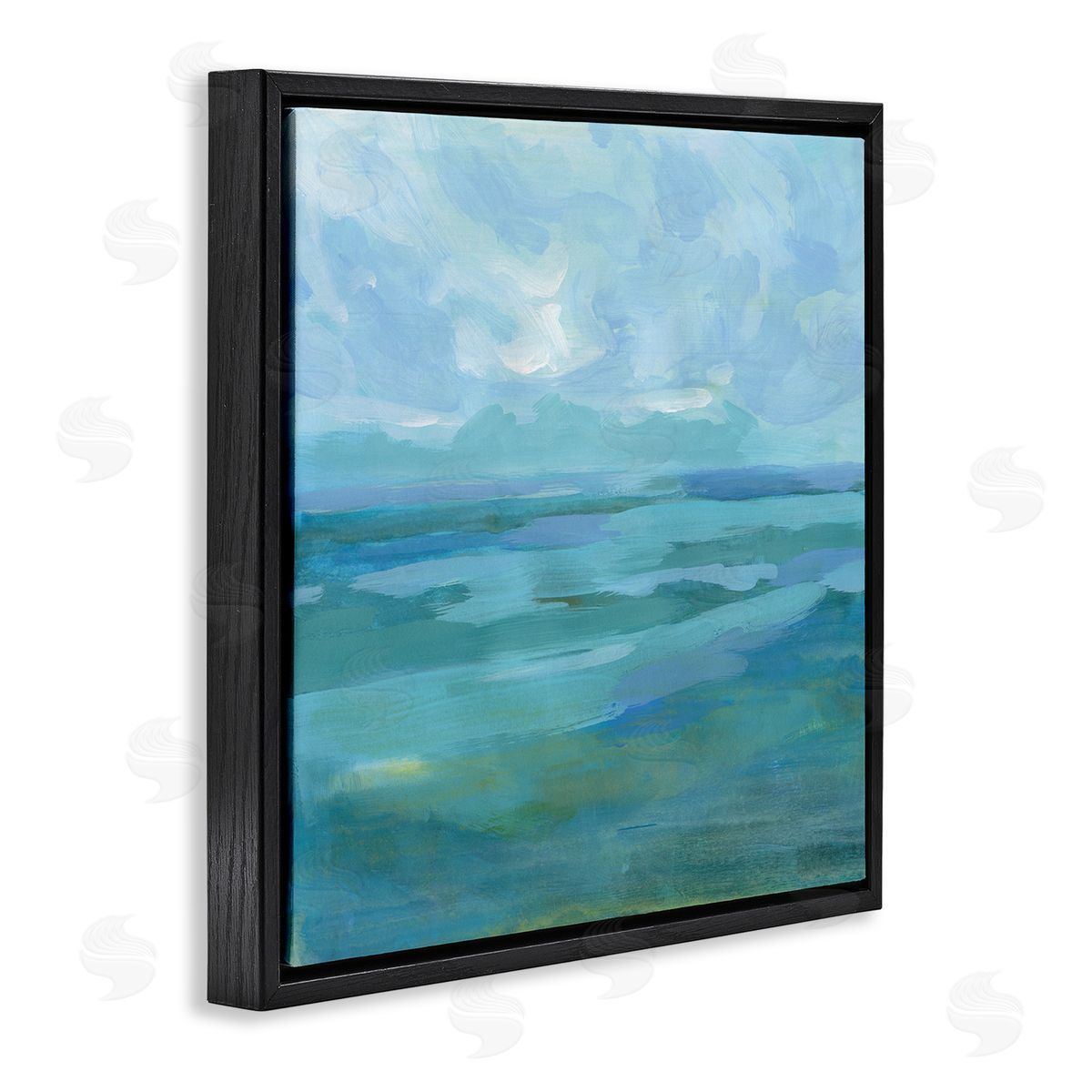 Victoria Barnes Abstract Sea Waves Landscape Black Floating Frame Canvas Wall Art Print