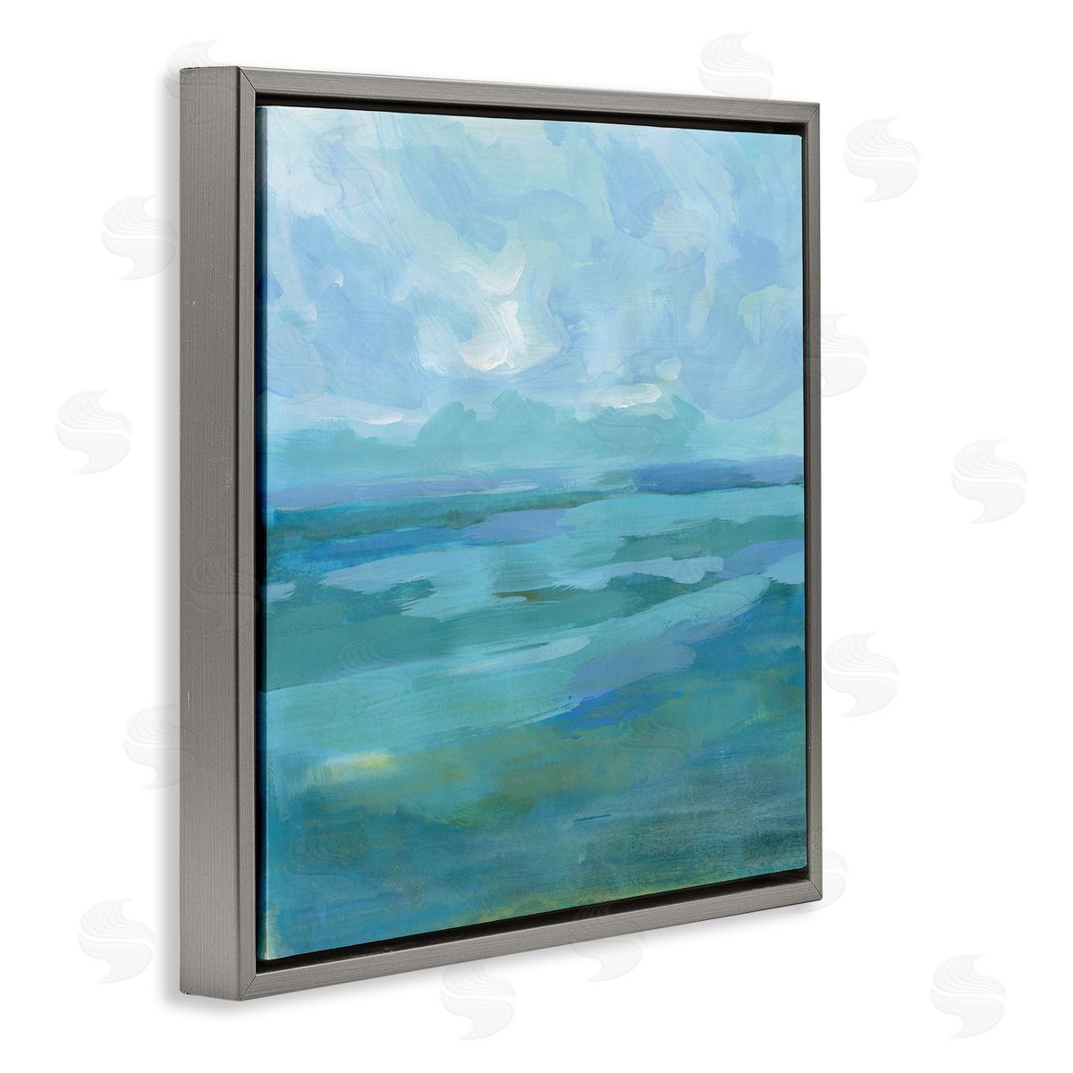 Victoria Barnes Abstract Sea Waves Landscape Gray Floating Frame Canvas Wall Art Print
