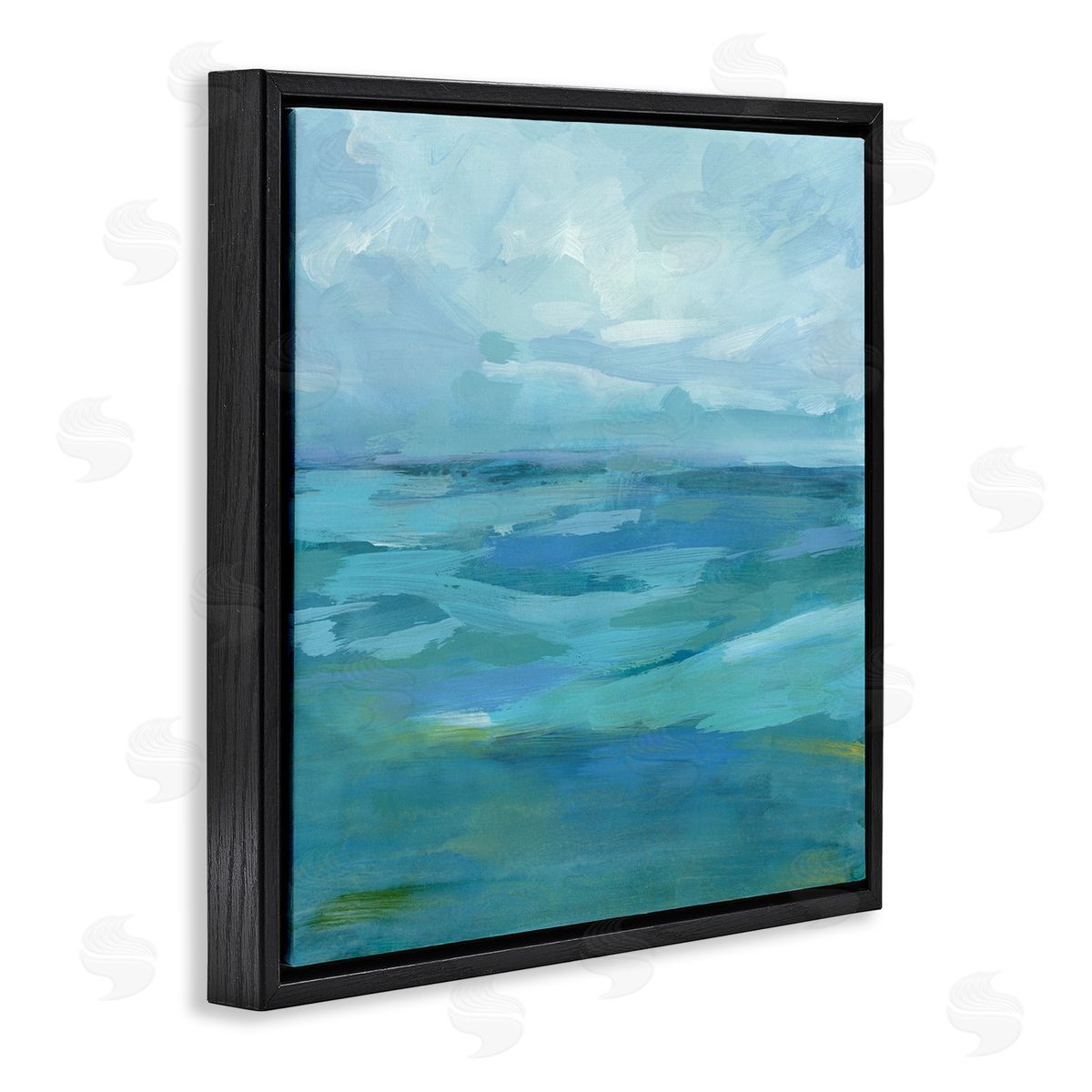 Victoria Barnes Flowing Ocean Tide Abstract Black Floating Frame Canvas Wall Art Print