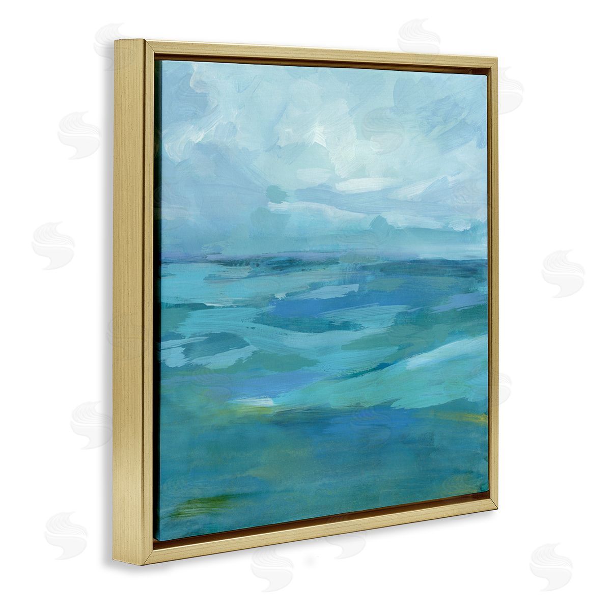 Victoria Barnes Flowing Ocean Tide Abstract Gold Floating Frame Canvas Wall Art Print